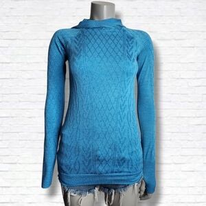 Lululemon "Rest Less" Teal Blue Long Sleeve Hoodie Knit Top Size 4